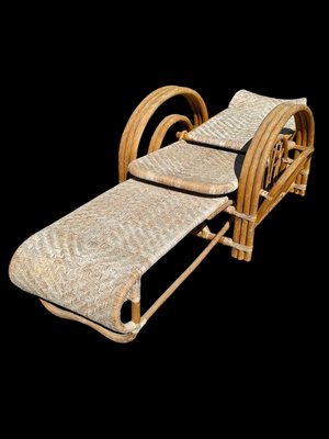 Vintage Rattan and Bamboo Lounge Chair with Magazine Holder, Italy, 1960-SDV-2018519