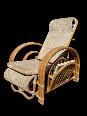 Vintage Rattan and Bamboo Lounge Chair with Magazine Holder, Italy, 1960-SDV-2018519