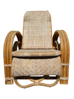 Vintage Rattan and Bamboo Lounge Chair with Magazine Holder, Italy, 1960-SDV-2018519