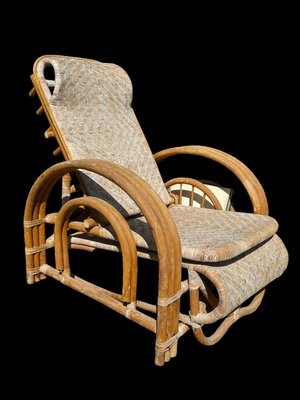 Vintage Rattan and Bamboo Lounge Chair with Magazine Holder, Italy, 1960-SDV-2018519