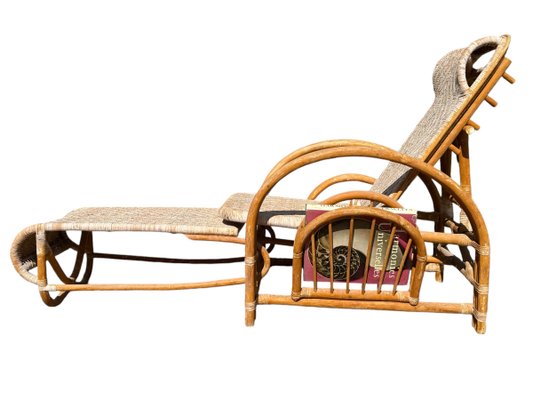 Vintage Rattan and Bamboo Lounge Chair with Magazine Holder, Italy, 1960-SDV-2018519