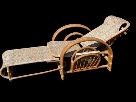 Vintage Rattan and Bamboo Lounge Chair with Magazine Holder, Italy, 1960-SDV-2018519