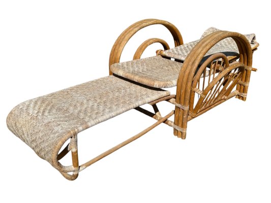 Vintage Rattan and Bamboo Lounge Chair with Magazine Holder, Italy, 1960-SDV-2018519