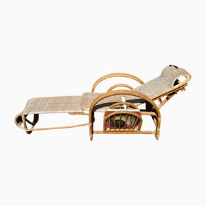 Vintage Rattan and Bamboo Lounge Chair with Magazine Holder, Italy, 1960-SDV-2018519