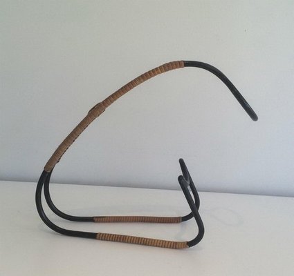 Vintage Rattan and Black Metal Bottle Holder, 1960-BA-277707