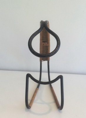 Vintage Rattan and Black Metal Bottle Holder, 1960-BA-277707