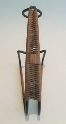 Vintage Rattan and Black Metal Bottle Holder, 1960-BA-277707