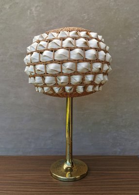 Vintage Rattan and Brass Table Lamp, 1960s-FW-1342189