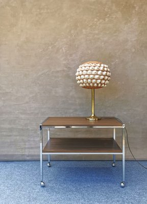 Vintage Rattan and Brass Table Lamp, 1960s-FW-1342189