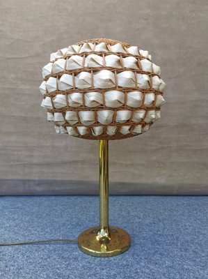 Vintage Rattan and Brass Table Lamp, 1960s-FW-1342189