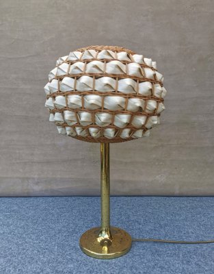 Vintage Rattan and Brass Table Lamp, 1960s-FW-1342189