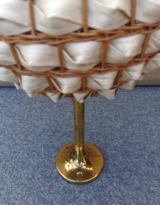 Vintage Rattan and Brass Table Lamp, 1960s-FW-1342189