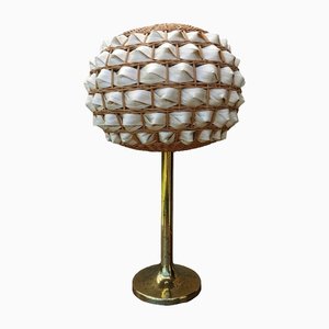 Vintage Rattan and Brass Table Lamp, 1960s-FW-1342189