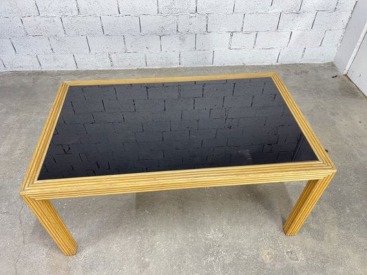 Vintage Rattan and Glass Table, 1970s-PB-1761772