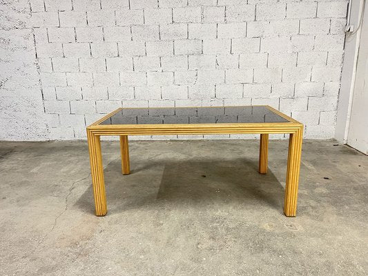 Vintage Rattan and Glass Table, 1970s-PB-1761772