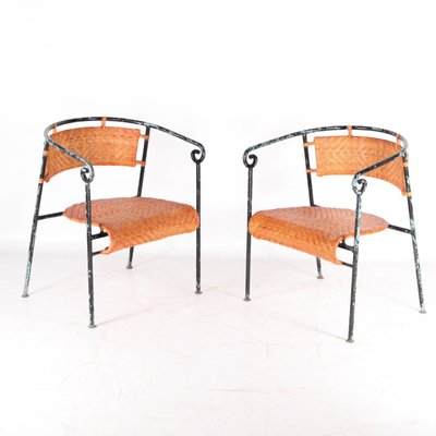 Vintage Rattan and Iron Armchairs, 1970s, Set of 2-DSC-2016359