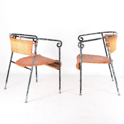 Vintage Rattan and Iron Armchairs, 1970s, Set of 2-DSC-2016359