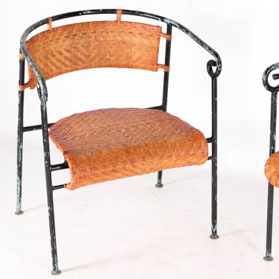 Vintage Rattan and Iron Armchairs, 1970s, Set of 2-DSC-2016359