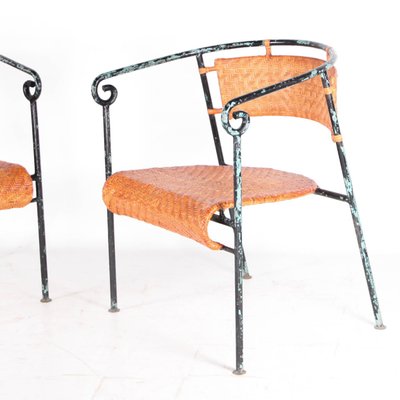 Vintage Rattan and Iron Armchairs, 1970s, Set of 2-DSC-2016359