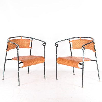 Vintage Rattan and Iron Armchairs, 1970s, Set of 2-DSC-2016359