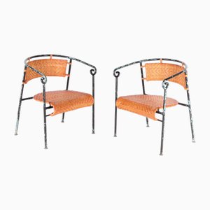 Vintage Rattan and Iron Armchairs, 1970s, Set of 2-DSC-2016359