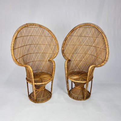 Vintage Rattan and Wicker Peacock Chairs, 1970s, Set of 2-RMX-1792877