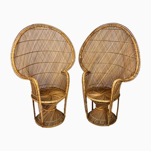 Vintage Rattan and Wicker Peacock Chairs, 1970s, Set of 2-RMX-1792877