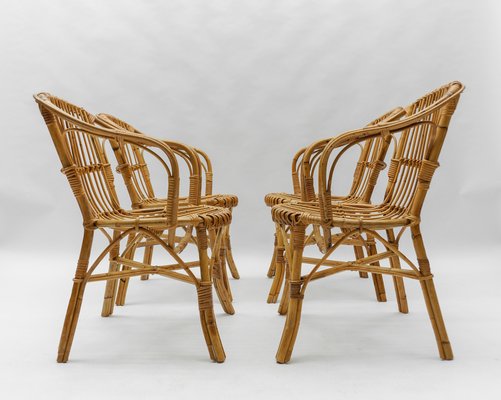 Vintage Rattan Armchairs, 1960s, Set of 4-KQB-1782210