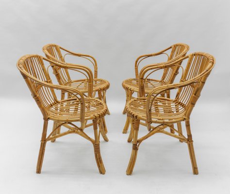 Vintage Rattan Armchairs, 1960s, Set of 4-KQB-1782210