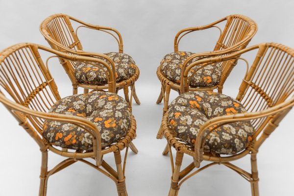 Vintage Rattan Armchairs, 1960s, Set of 4-KQB-1782210