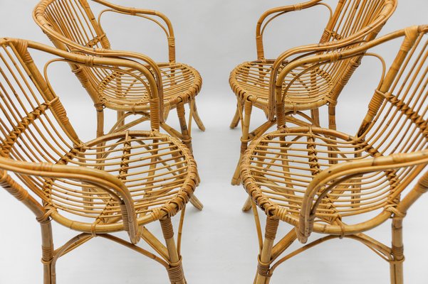 Vintage Rattan Armchairs, 1960s, Set of 4-KQB-1782210