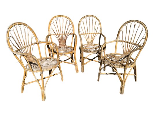 Vintage Rattan Armchairs, 1970s, Set of 4-SDV-2020024