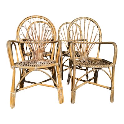 Vintage Rattan Armchairs, 1970s, Set of 4-SDV-2020024