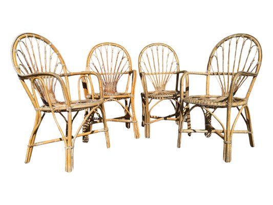 Vintage Rattan Armchairs, 1970s, Set of 4-SDV-2020024