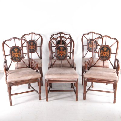 Vintage Rattan Armchairs and Side Chairs, 1970s, Set of 6-DSC-2028004