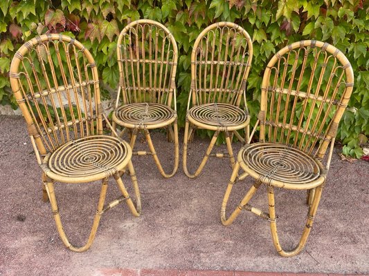 Vintage Rattan Chairs, 1960s, Set of 4-SDV-1727113