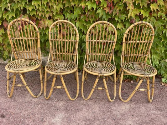 Vintage Rattan Chairs, 1960s, Set of 4-SDV-1727113