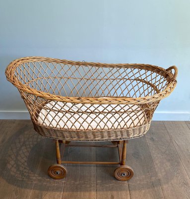 Vintage Rattan Cradle, 1950s-BA-1674740