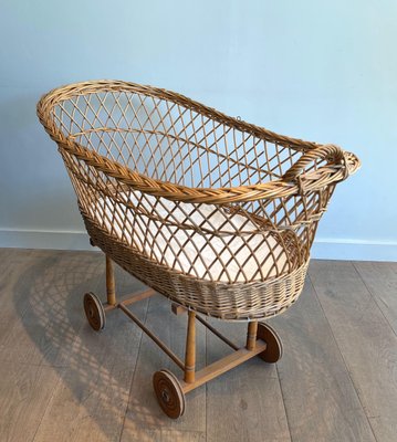 Vintage Rattan Cradle, 1950s-BA-1674740