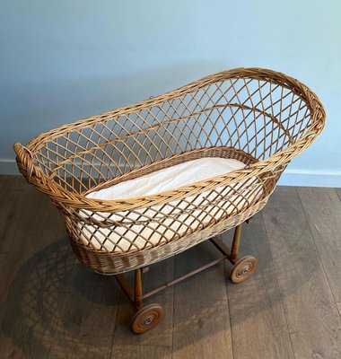 Vintage Rattan Cradle, 1950s-BA-1674740