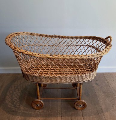 Vintage Rattan Cradle, 1950s-BA-1674740