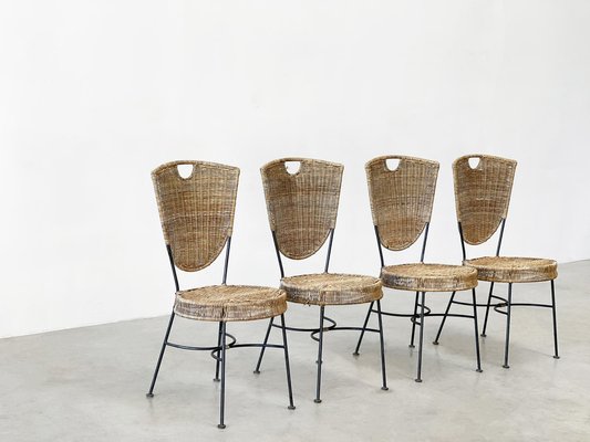 Vintage Rattan Dining Chairs, 1960s, Set of 4-XLH-1813108