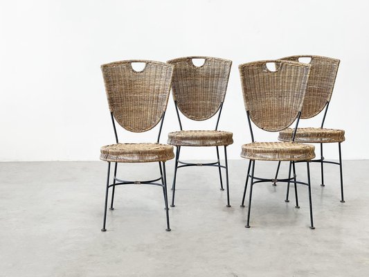 Vintage Rattan Dining Chairs, 1960s, Set of 4-XLH-1813108