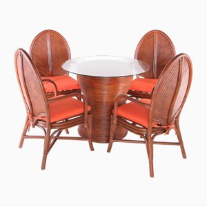 Vintage Rattan Dining Set, Set of 5-DSC-2028024