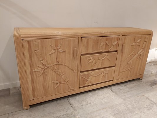 Vintage Rattan Flower Credenza in the Style of Vivai Del Sud-WBX-772034