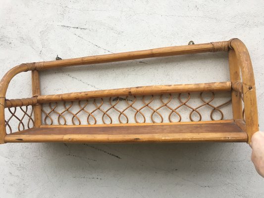 Vintage Rattan Hanging Shelf, 1970s-WQQ-834093