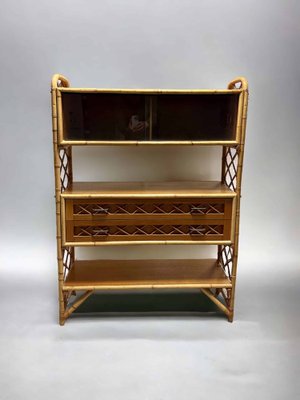 Vintage Rattan Library Shelf, 1970s-AXR-1794825