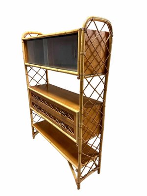 Vintage Rattan Library Shelf, 1970s-AXR-1794825