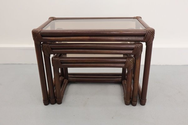 Vintage Rattan Nesting Tables, 1960s, Set of 3-JWH-902456