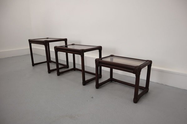 Vintage Rattan Nesting Tables, 1960s, Set of 3-JWH-902456